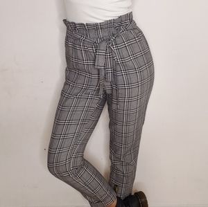 Belted plaid dress pants